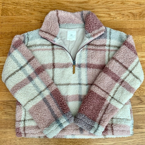 Thread & Supply Plaid Quarter Zip Teddy Pullover, Size XS - Picture 7 of 11